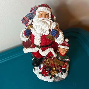 Vintage Old World Santa Claus & Child Resin Plaster Figurine 10” Christmas